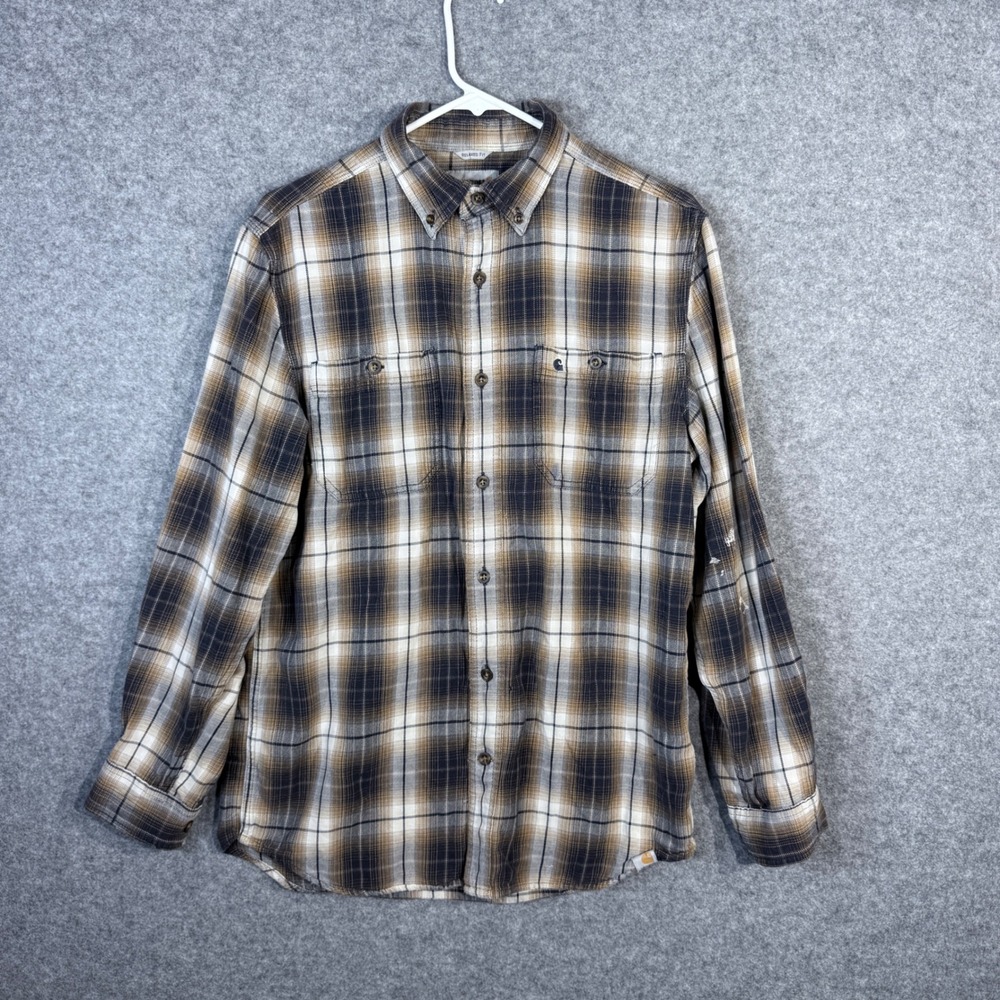 Carhartt Mens Plaid Relaxed Fit Long Sleeve Button Down Flannel Shirt Size M